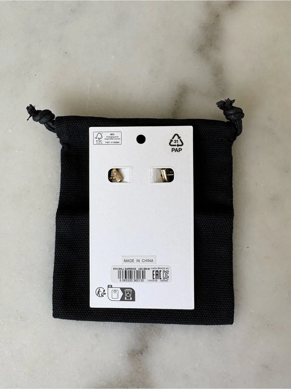 AllSaints Box Chain Two Tone Ball Earrings Warm Brass Mix New With Tags - Picture 3 of 11